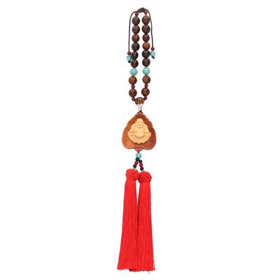 Buddhist Car Pendant Double Tassel Design Boxwood Buddha Decor Safe Auspicious Pendant for Cars