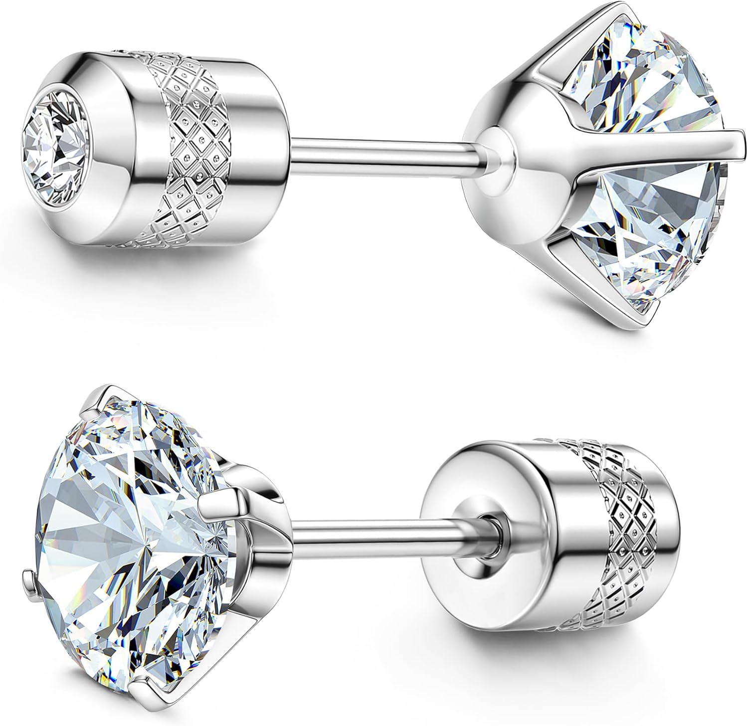 Hypoallergenic G23 Implant Grade Titanium Screw Back Earrings 20G Post for Sensitive 5A Cubic Zirconia Piercing Studs Jewelry 3mm серебряный
