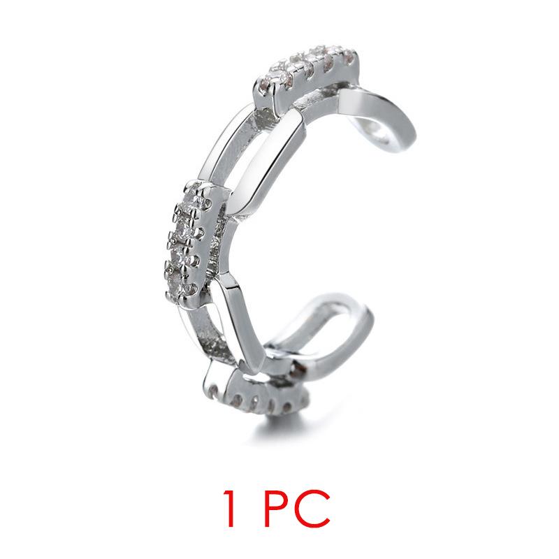 Fake Piercing Ear Cuff For Women Hip-hop Rock Cubic Zirconia 1PC Silver Color Cuban Chain Cartilage Clip Earrings KAE330