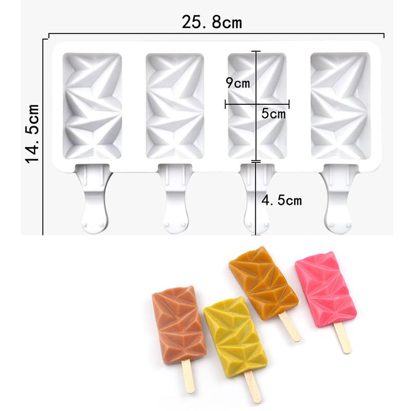 Popsicles Silicone Mold Diamond Ice Cream Mould Homemade Heart Cake Pop Cakesicles Maker Kitchen Accessories Tools Wooden Stick
