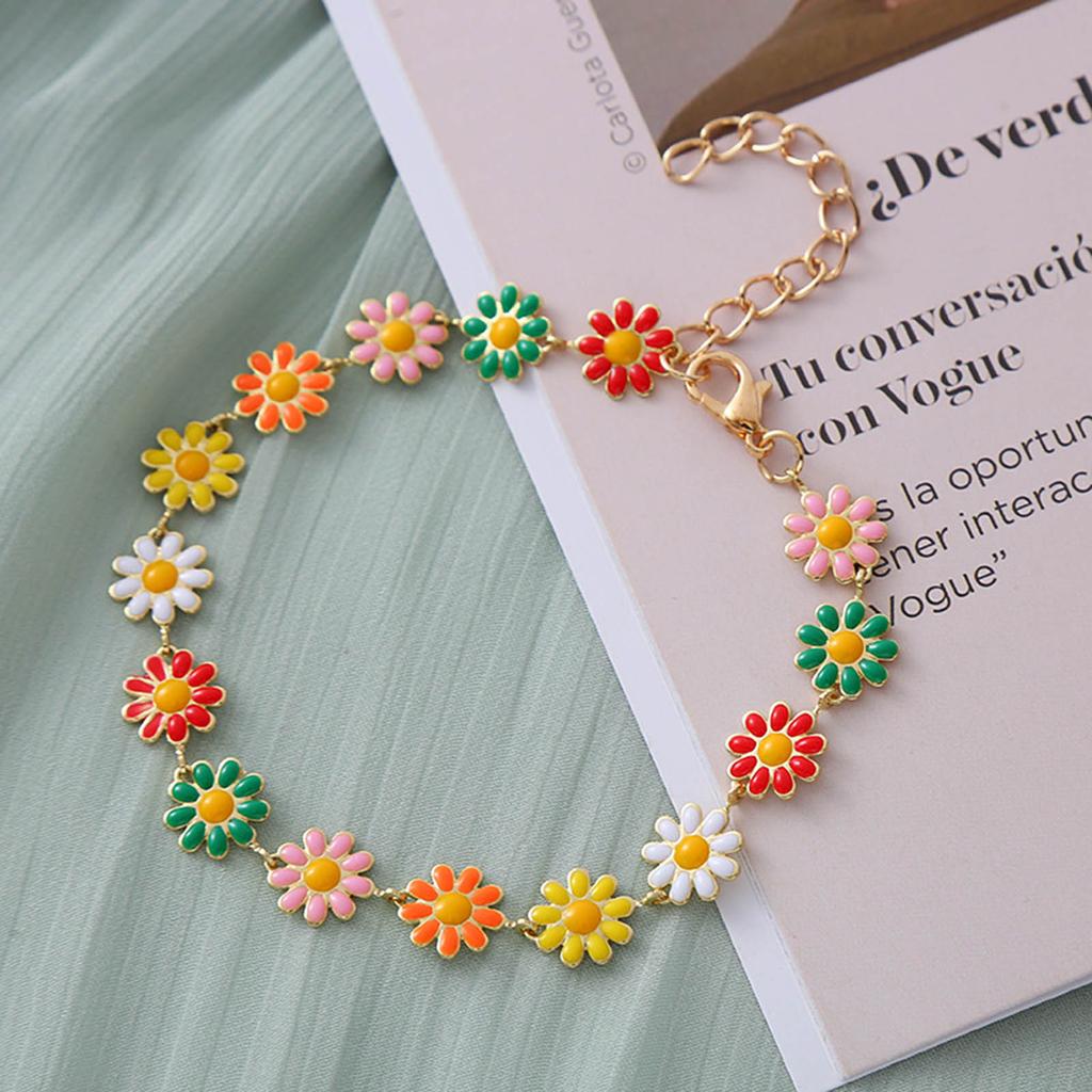 Daisy Flower Bracelet Earring Clavicle Chain for Women Girls Handmade Neck Chain