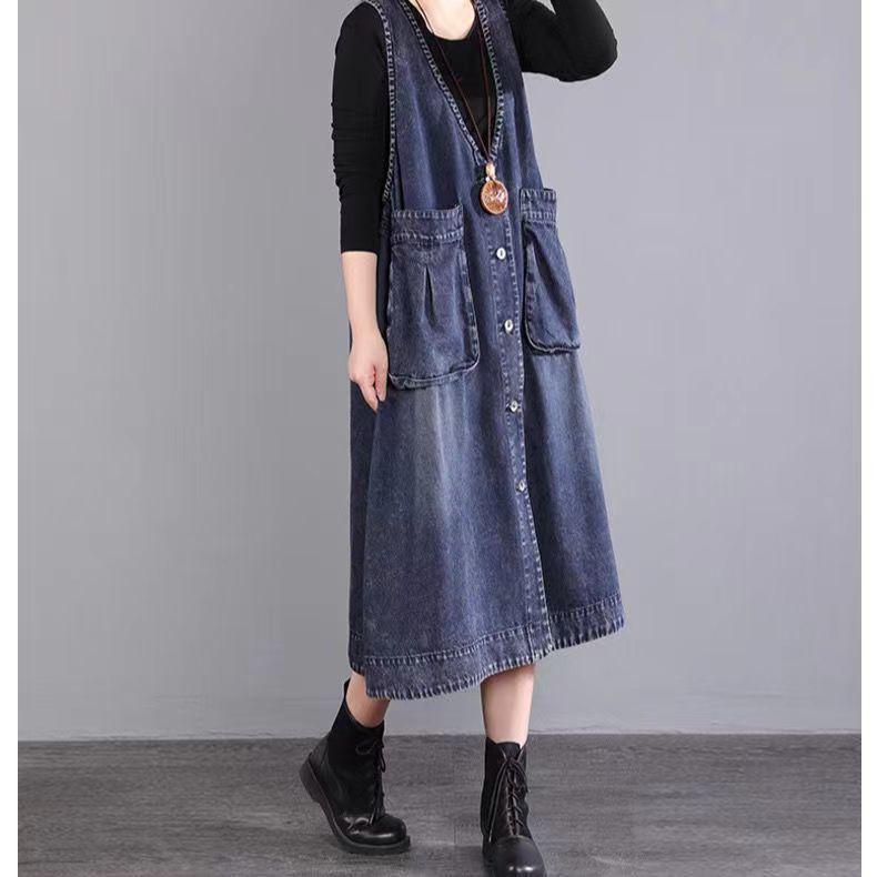 Casual Denim Jacket Dress With Large Pockets For Spring Fashion Enthusiasts