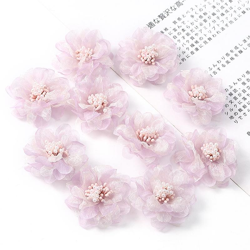 5Pcs Artificial Flowers Heads Chiffon Yarn Fake Flowers For Home Decor Marriage Wedding Decoration Craft Garland Gift Accessory