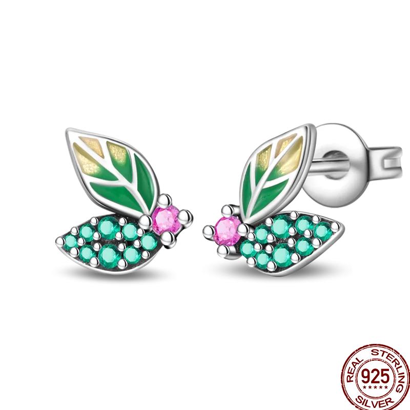 New in 925 Silver Lucky Clover Earrings for Women Girl Green Leaf Ear Studs Fine Jewelry Fashion Luxury Anniversary