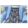 Qooth Women A Line Tulle Embroidered Flowers Skirt Wide Hem Mid Length Elastic Waist Skirt QT2654