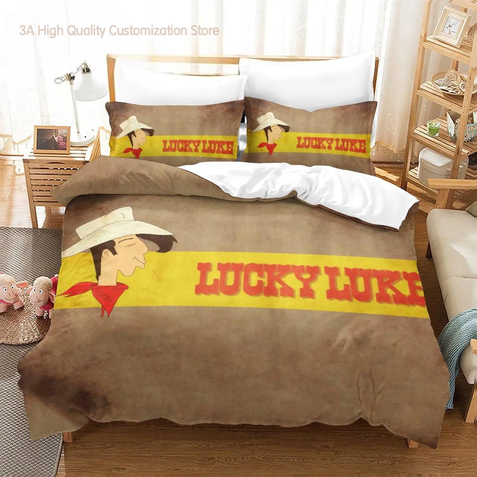 Parure de lit Kawaii Lucky Luke Simple Jumeaux Lit Jumeaux Lit Double Queen King Size Ensemble de Couette pour Chambre d'Enfant Adulte Ensemble de Draps 3D Anime EU single(135x200cm)