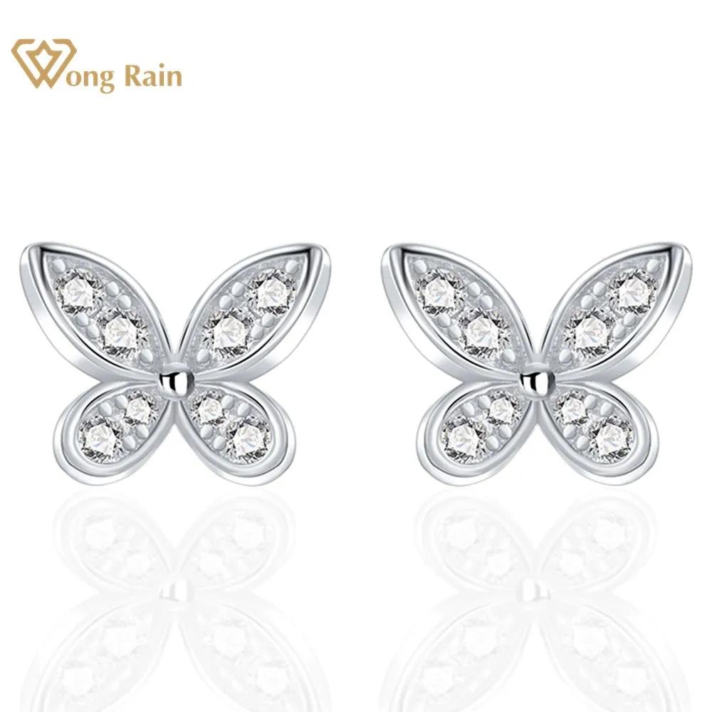 

Wong Rain романтические серьги-гвоздики из 100% стерлингового серебра 925 пробы AAAAA с цирконами, драгоценные камни, серьги-гвоздики, свадебные ювелирные изделия, подарки белый