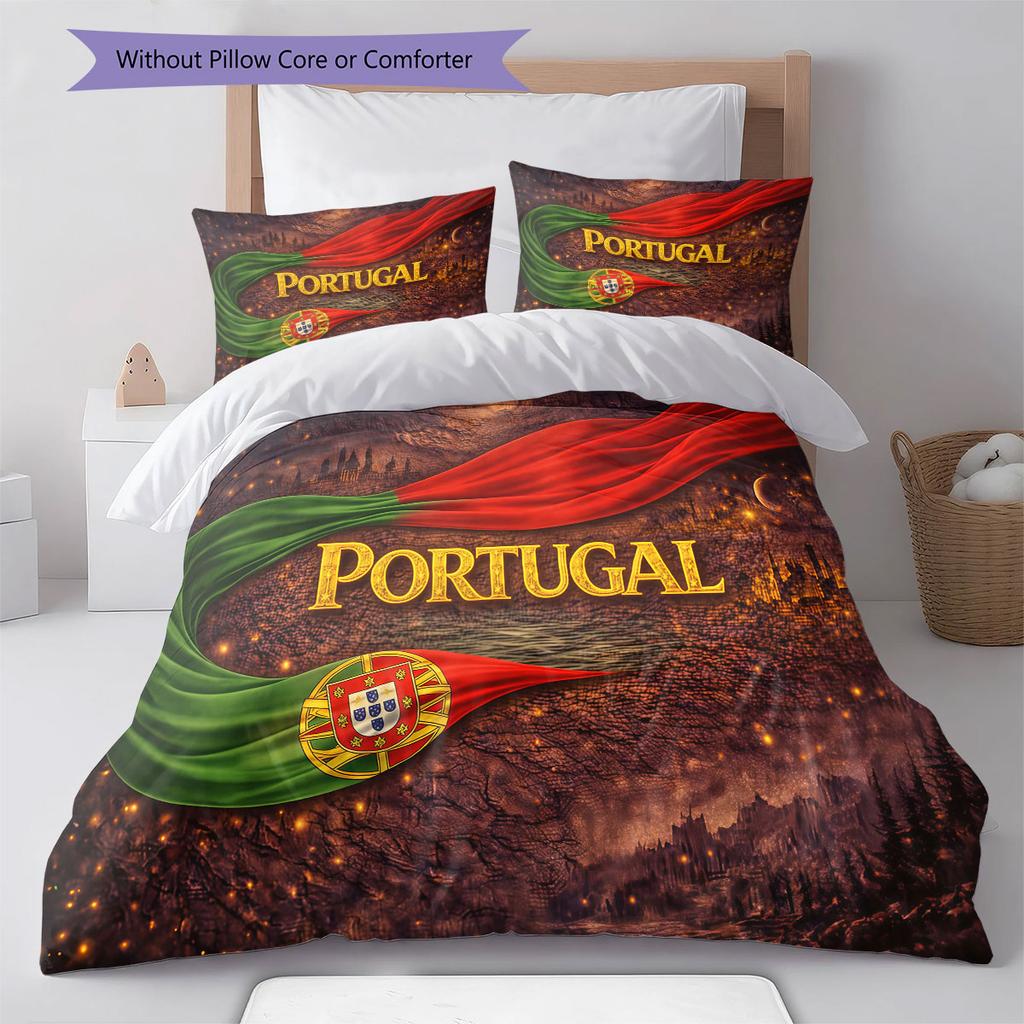 Portugal National Football Team Pattern Bedding,Quilt Set Quilt Cover Pillowcase Home Birthday Gift(1 * duvet cover + 2 * pillowcase, without core)