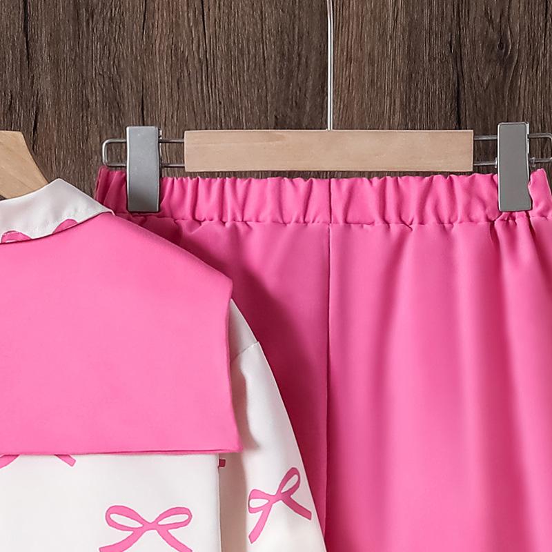 Girls' Fashion Set Autumn Children's Casual Bow, Detachable Shawl, Long-sleeved Shirt, Long Pants