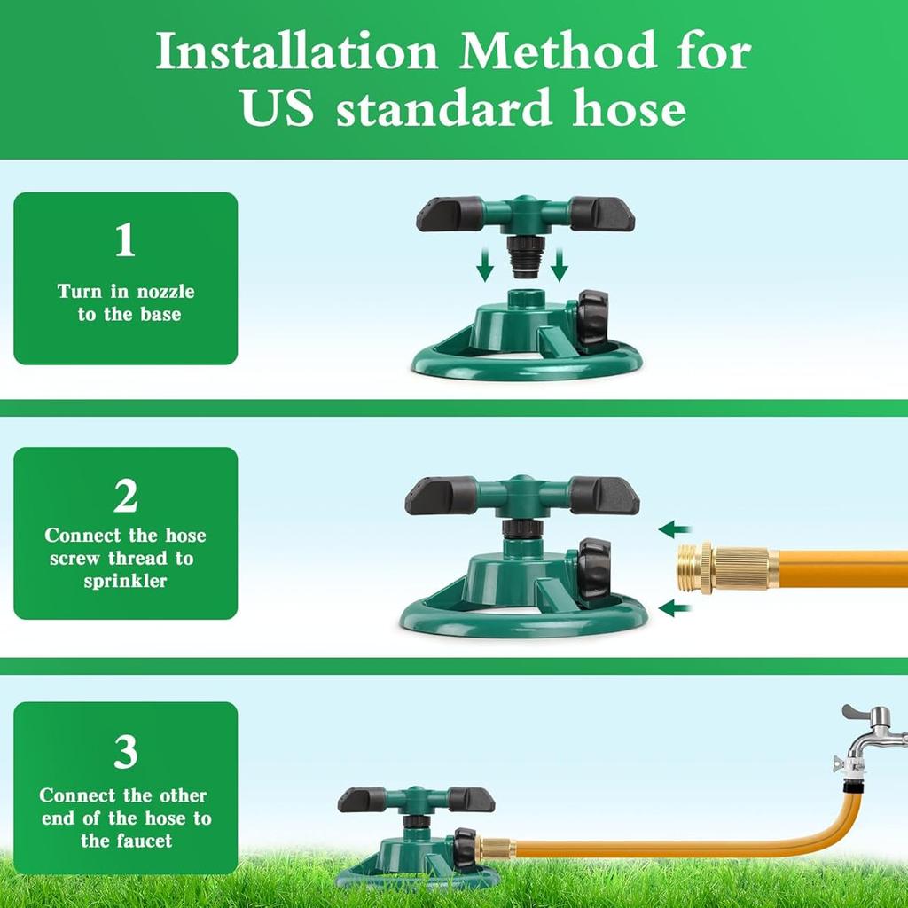 Aspersor de disco pequeno para relvado, aspersor de plástico rotativo de três braços, spray de rotação de 360 graus