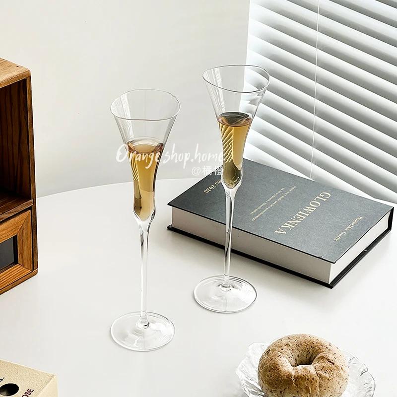 Transparente Dünne Stiel Kristall Champagnergläser Tasse, Taillierte Weite Öffnung Kreative Flöten Cocktailgläser Haus Party Becher