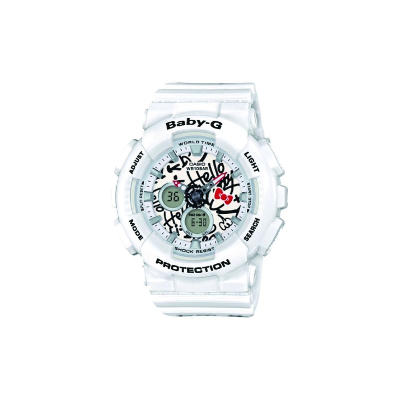 CASIO BABY-G Hello Kitty co-branded model black and white color waterproof sports Quartz resin strap women's watch white dial BA-120KT-7A