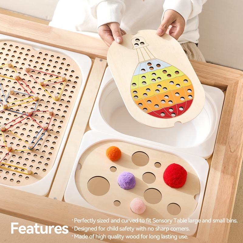 Hölzerne Montessori Sensorik-Tischplatte Kinder Buntes Ballsortierspiel Lernspielzeug für Kleinkinder Training der Feinmotorik Geschenk