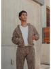 Retro Leopard Print Hooded Sweatshirt: Men's Hip Hop Zip-Up Pullover Sportswear