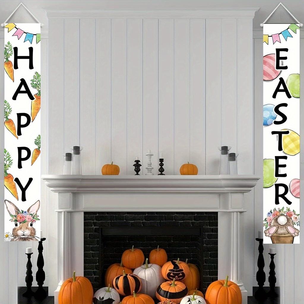 Easter Door Banner Bunny Eggs Rabbits 1 Pair Polyester 30.48x179.83cm Indoor Outdoor Decor