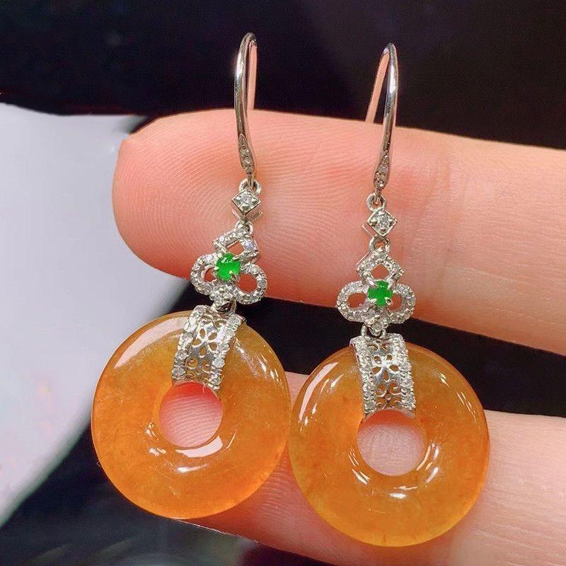 Chinese Style New Exquisite Drop Earings Creative Vintage Natural Yellow Jade Chalcedony Earrings For Women Fine  Jewelry