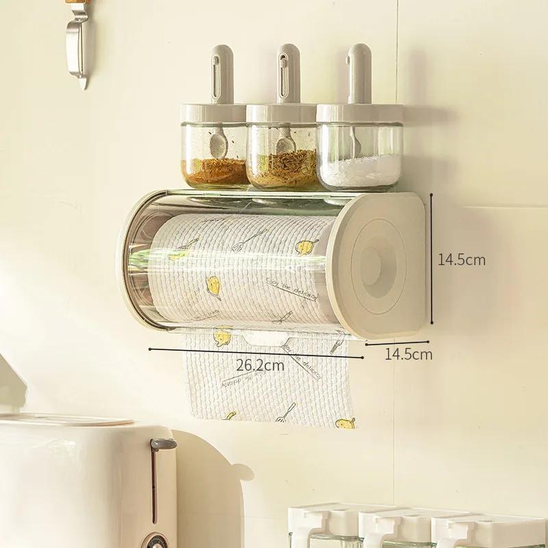 Dustproof Tissue Rack Toilet Kitchen Roll Paper Storage Box Wall-mounted Tissue Box Punch-free Paper-drawing Storage Rack