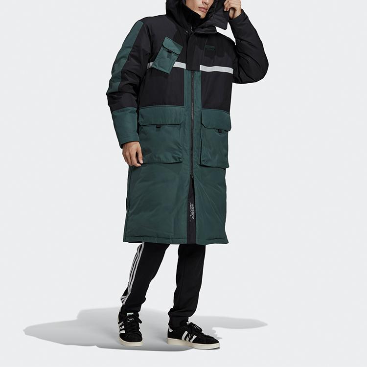 Adidas Originals Trefoil Long Down Jacket With Color Block And Hood Men Outerwear Green GJ6729