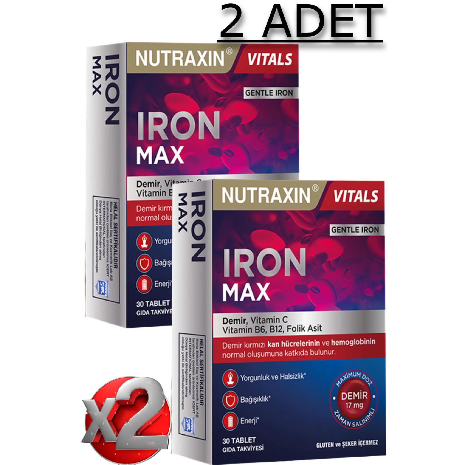 

2 Nutraxin Iron Max 30 Pieces Tablets - (iron, Vitamin C, B6, Folic Acid, B12)