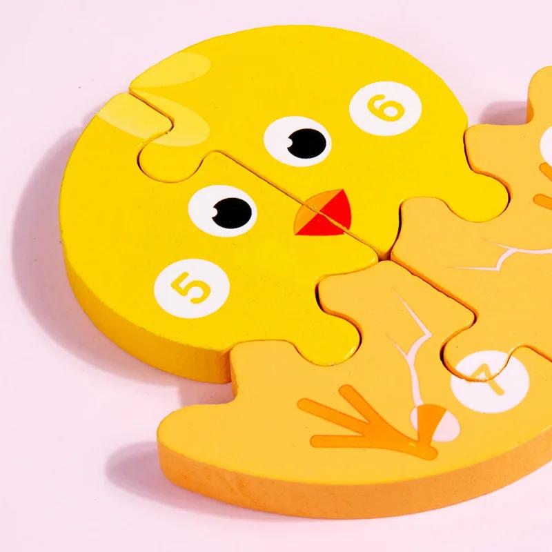 1pc Cartoon Dinosaurs Animals Grow Change 3D Puzzles Wooden Jigsaw Intellectual Games Kids Montessori Educational Toys Children