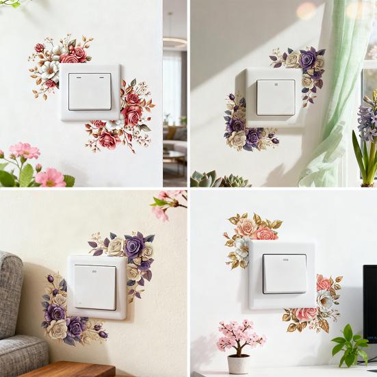 Removable Flower Switch Sticker Waterproof Peel And Stick Light Switch Decal for Living Room Bedroom Bathroom Kitchen Decor