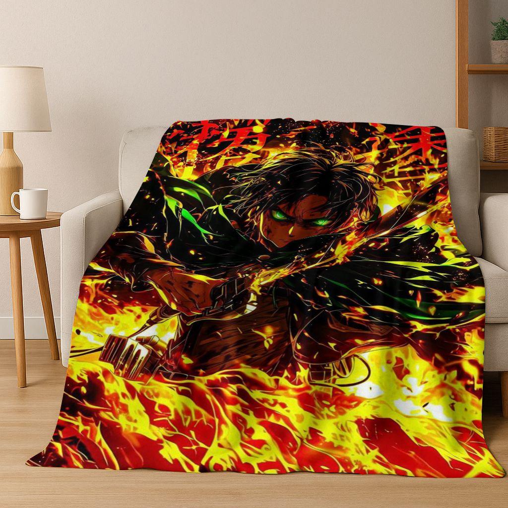 2026 New Anime Attack on Titan Eren Mikasa Cartoon Flannel Blanket,Cozy Soft Throw Blanket for Home Bedroom Bed Sofa Cover Kids