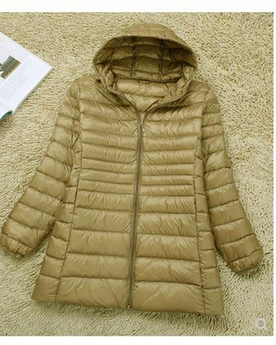 Plus Size Women's Lightweight Hooded Slim-Fit Down Jacket - Mid-Length, Clearance, Fits Up To 200 Lbs