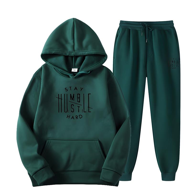 Simple Design Men's Letter Pattern Printed Hoodie Set Pure Cotton Comfortable Loose Casual Pocket Hoodie+Sweatpants