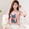 Spring New Short-sleeved Ins Korean Version T-shirt Girls Round Neck Casual Printed Tops Fashionable and Cute Women's Clothing