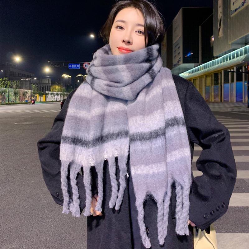 Hochwertiger Schal im koreanischen Stil mit Karomuster: Warmer, verdickter Kaschmir-ähnlicher Schal für Studenten und Paare