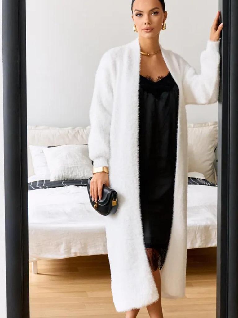Women's White Long Faux Mink Fur Cardigan Sweater - Soft, Fluffy, and Thick for Autumn and Winter