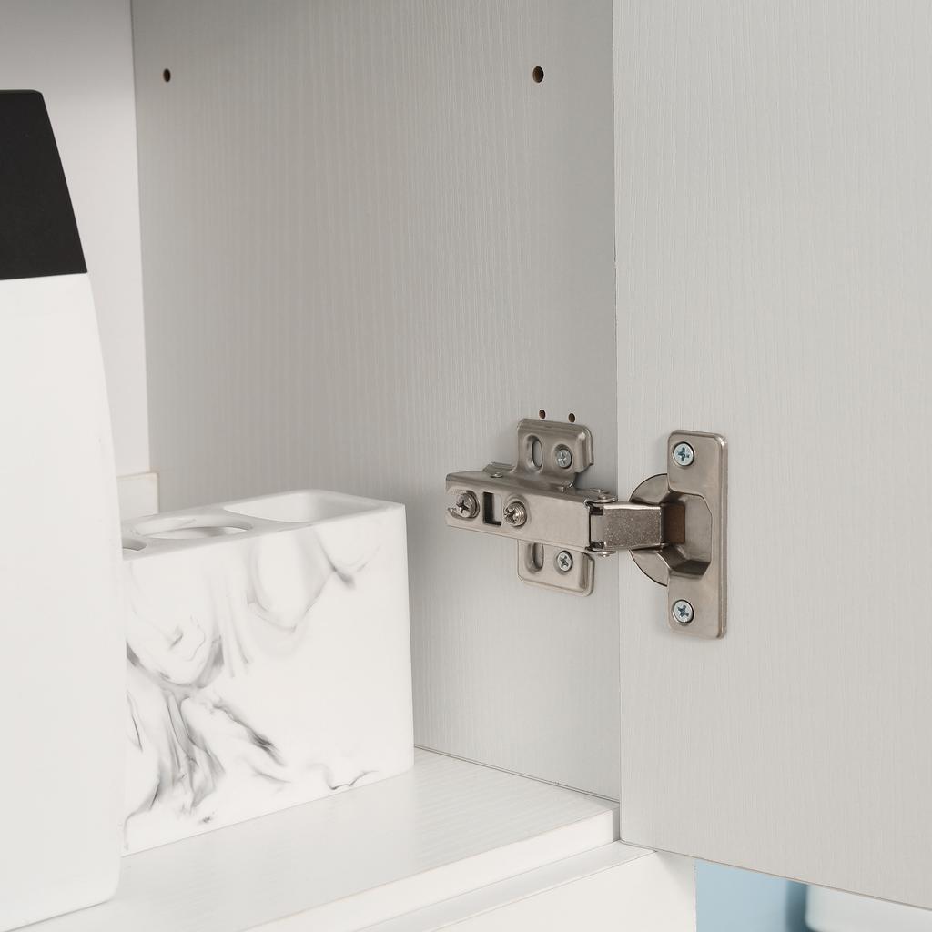 Bathroom Cabinet with Adjustable Shelf, 2 Closed Shelves and a Drawer in Wood, 30x28x180 cm, White