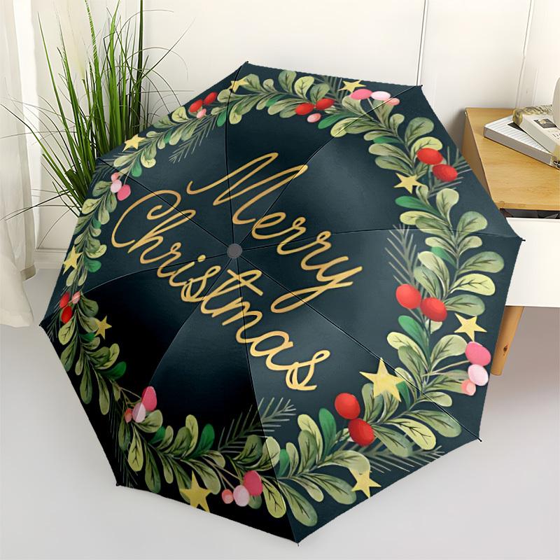 

1pc Christmas wreath Automatic Folding Umbrella - Portable Collapsible Design, 8-Rib Iron Frame, Durable Fabric yy251125179
