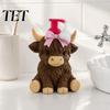 Durable Soap Dispenser Highland Cow Dispenser, Pink Bow Cattle Refillable Hand Bottle, Plastic Empty Pump Bottle for Bathroom, Housewarming