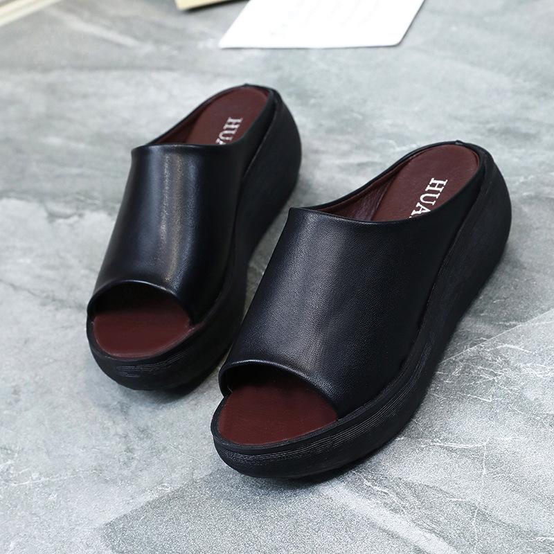 One-word slippers women's fashion outer wear sandals Korean version thick-soled wedge heel women's shoes