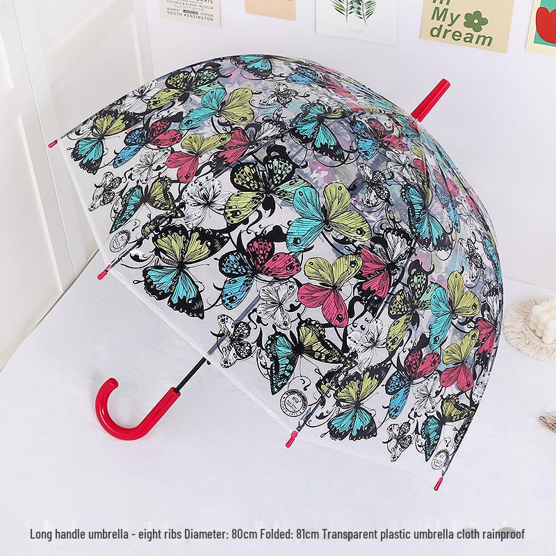 Japonský lesní styl průhledný deštník s třešňovými květy s klenutou dlouhou rukojetí pro studenty
