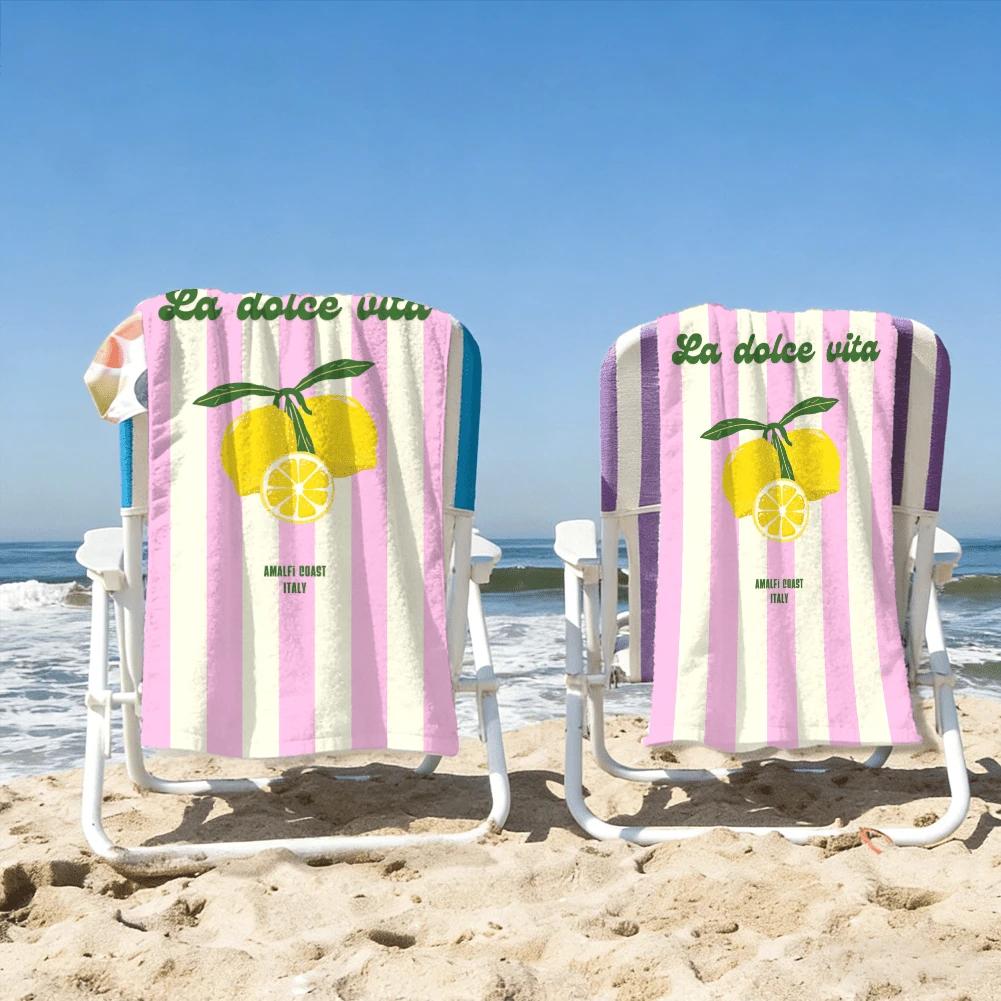 1PC La Dolce Vita Amalfi Lemon Beach Towel, Quick Dry Lightweight Polyester Towel, Soft Absorbent Italian Themed Towel for Swimm