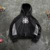 Y2K Spider Print Hooded Zip-Up Sweatshirt Unisex Dark Streetwear Oversized Fit Fall Winter