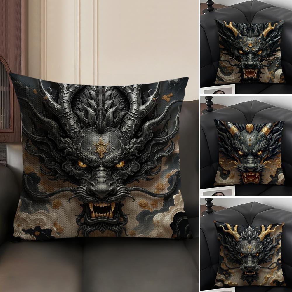 Famous Dragon Image Cool Cushion Cover Natural Linen Organic Fabric DoubleSided Printing Sofa Home Decor Gift Pillow Case