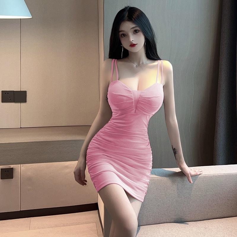 Pure desire wind suspender splicing mesh dress sexy spice girl inside pleated small slim slim and thin hip skirt