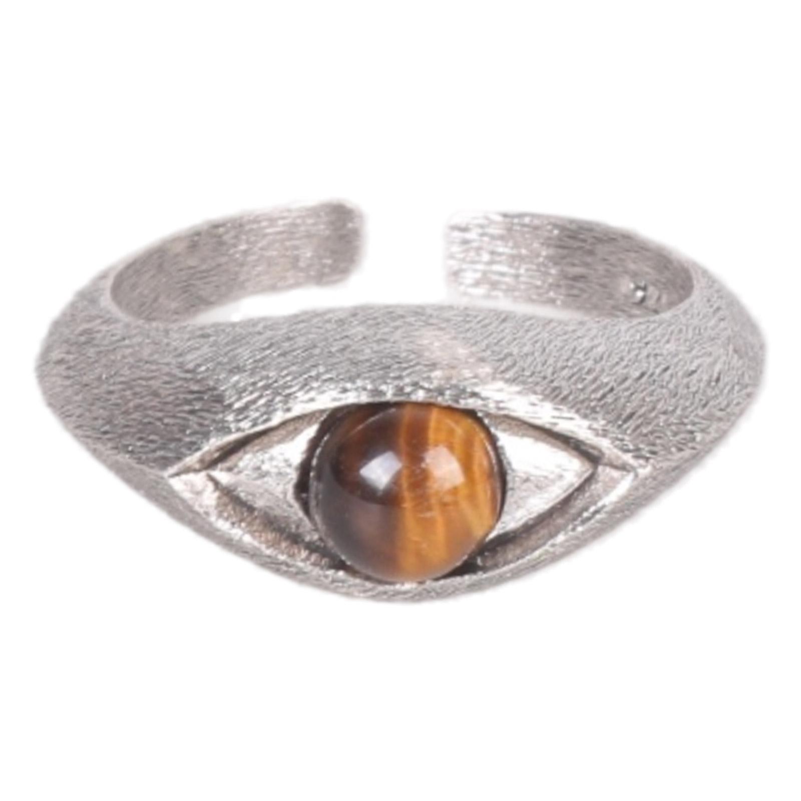 

Oval Cut Eye Stone Statement Ring Handcrafted Copper Band Vintage Inspired Design Adjustable Finger Size Unisex 1
