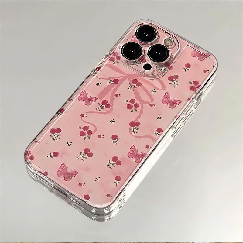 The new pink butterfly rose is suitable for Apple 15/14/13 Pro mobile phone case iPhone12/11 transparent space case