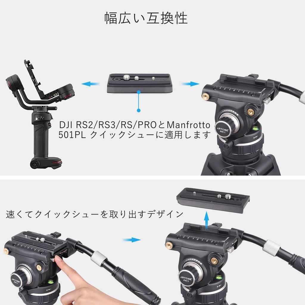 ARTCISE Fluid Video Head with Adjustable Aluminum Alloy Tripod Head with Handle for Maximum Load Capacity 12kg Damping, DSLR/Digital/SLR/Camera Video,