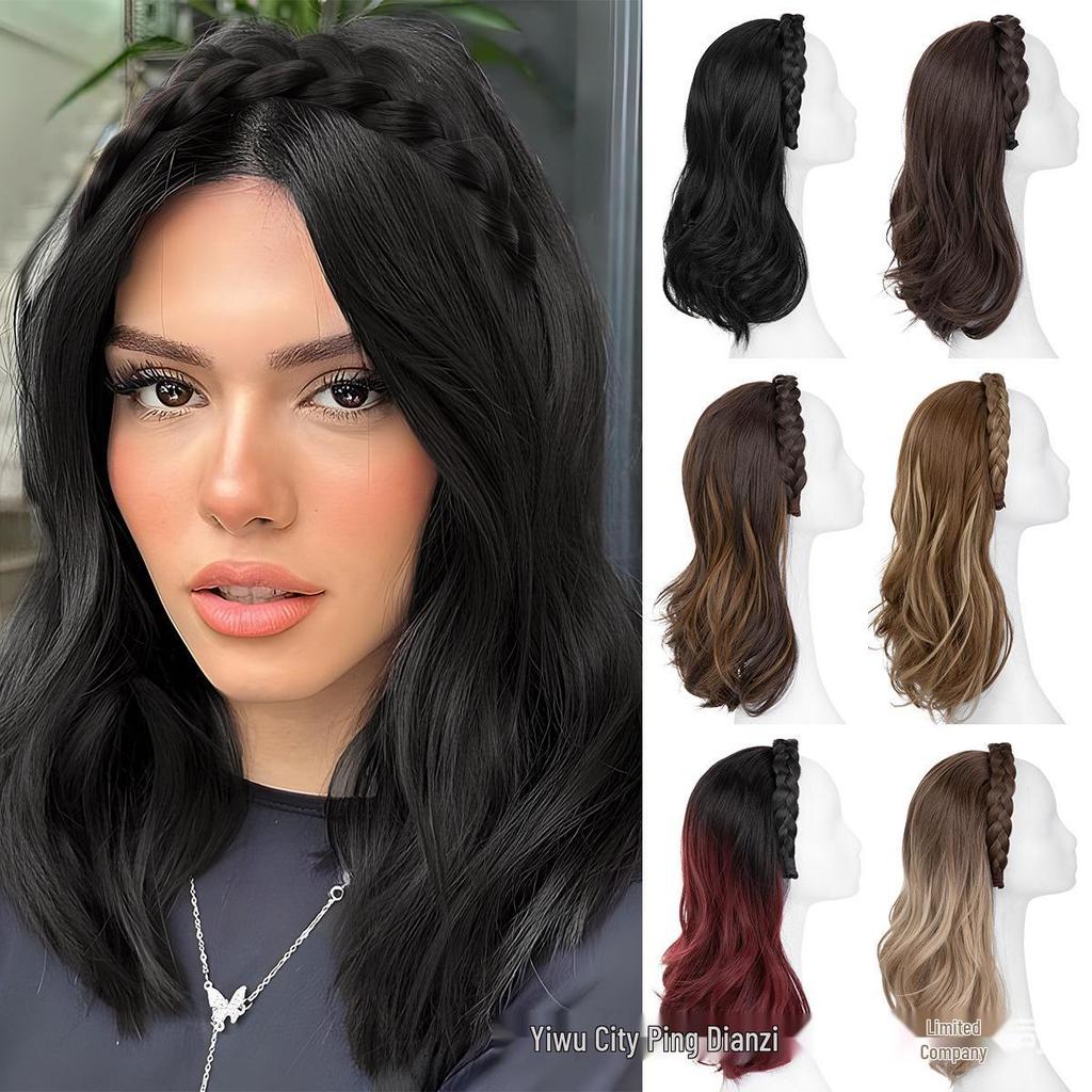 Parrucca Transfrontaliera: Fascia, Crescita dei Capelli e Dimagrimento del Viso Parrucca Lunga Riccia con Treccia a Tre Fili