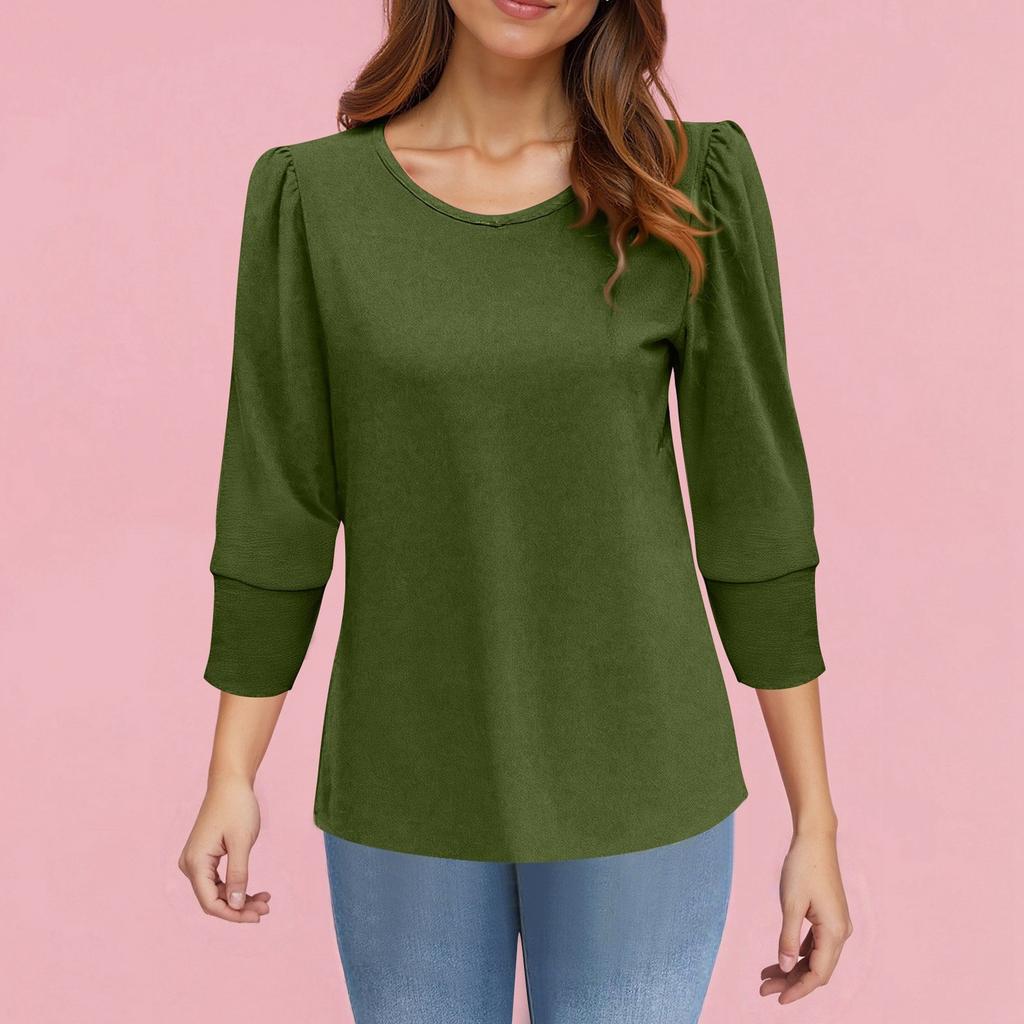Damska Casualowa Koszula Kolorowa z Rękawem 3/4 Damskie Top z Okrągłym Dekoltem
