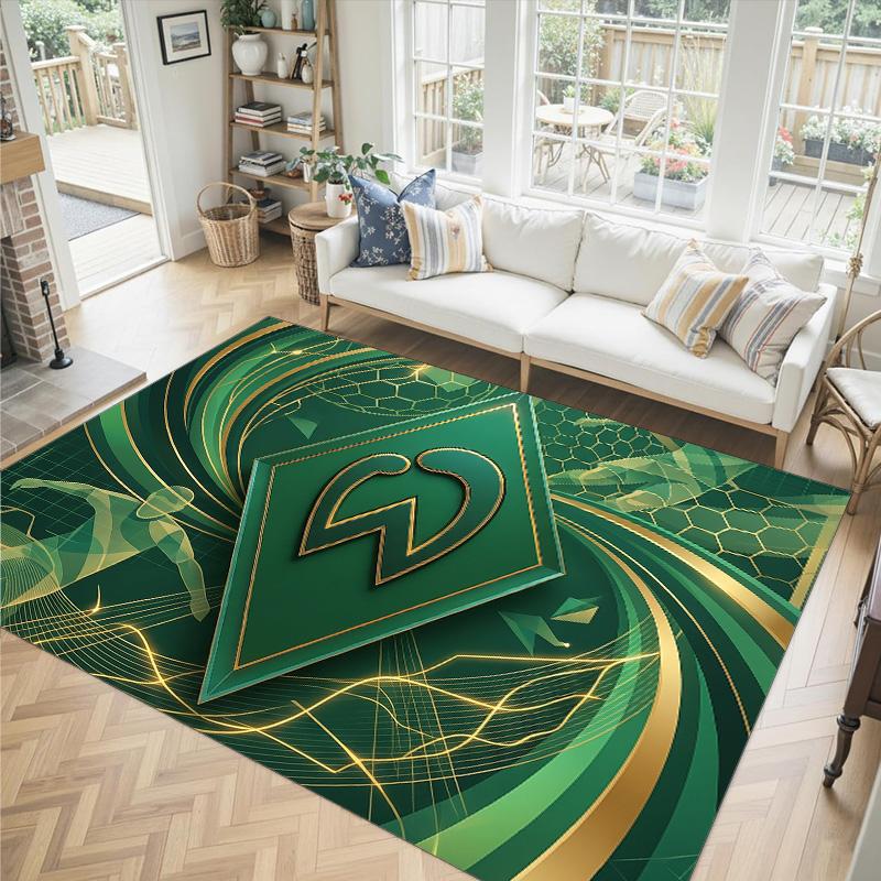 Werder Bremen Fußball Design Kristall Samt Teppich Gemütlich Nicht?Rutschfester Teppich mit Aufdruck für Schlafzimmer Wohnzimmer Eingang