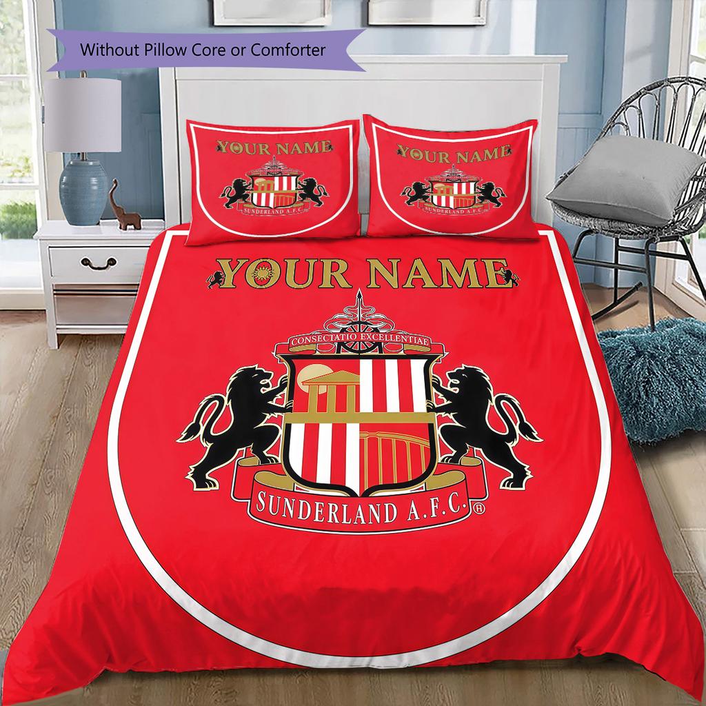Sunderland Association Football Club Custom Name Pattern Bedding Quilt Set Quilt Cover Pillowcase Home Birthday Gift(1 * Duvet Cover + 2 * Pillowcase,