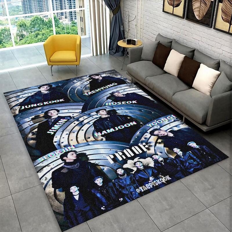 Famous B-BTS KPOP Star Non-Slip Area Rug for Living Room,Bedroom,Playroom,Soft Carpet Floor Mat Home Decor Rug Kids Room Gift