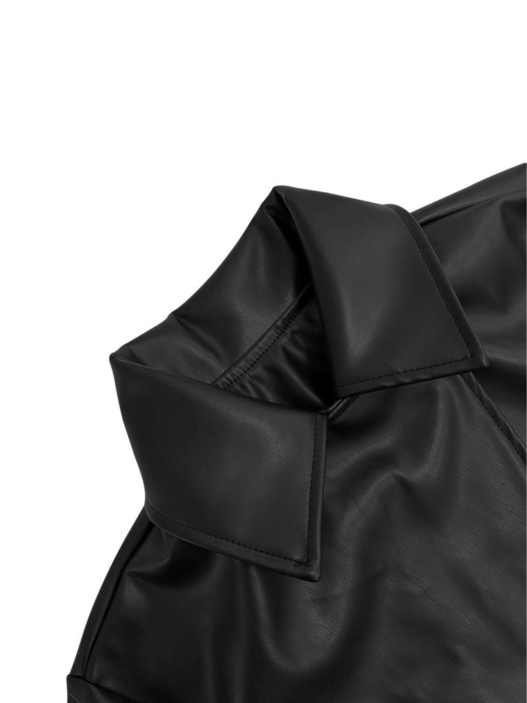 LD2271 Women's Autumn/Winter Long Leather Lapel Cardigan - Buttoned, Warm, Trendy Streetwear Jacket