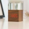 2022 Tabletop Temperature Time Display Electronic Wooden LED Digital Pixel Wireless Alarm Table Clock with Sound Control